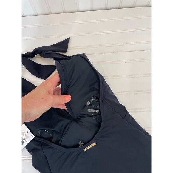 NWT Michael Kors One Piece Bathing Suit Black Twisted Front Plunged Neck Size XS - Picture 5 of 8